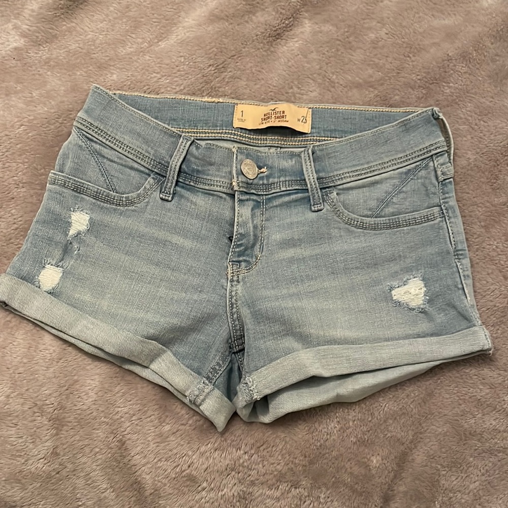 Light blue low rise denim shorts